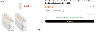 3 Packs de 24 unidades de 200ml de Amandín Bebida de Avena por 11.97€