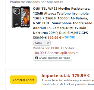 Moviles Resistentes OUKITEL WP22 13GB + 256GB, 10000mAh Batería por 179,99€