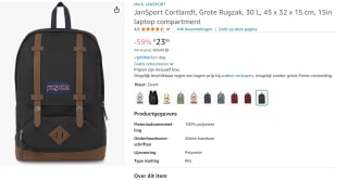 JanSport Cortlandt Backpack Black voor €23,95 bij Amazon