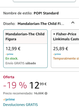 Funko- Pop Star Wars: Mandalorian-The Child por 12,99€.