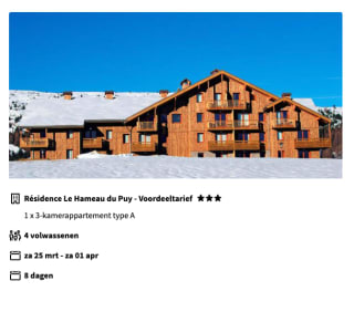 8 dagen Résidence Le Hameau du Puy vanaf €139 p.p. ( Inclusief skipas )