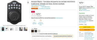Cerradura Electrónica Amazon Basics por $676 en Amazon