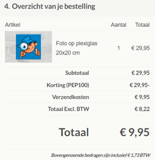 Gratis Eigen foto op plexiglas 20x20cm, je betaald alleen de verzendkosten