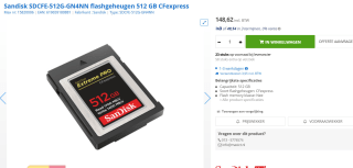 Sandisk Extreme Pro - Geheugenkaart - 512GB - CF Express Type B voor €148,62 bij Max ICT