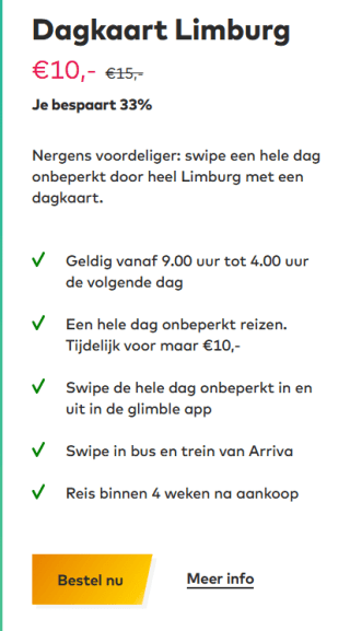 Arriva dagkaart voor Groningen Friesland voor €7,50 of voor Limburg voor €10