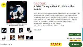 Lego 101 Dalmatiërs puppy (43269) voor €99 bij Proshop