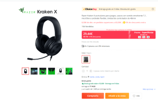 Auriculares Razer Kraken X para juegos por 29,44€