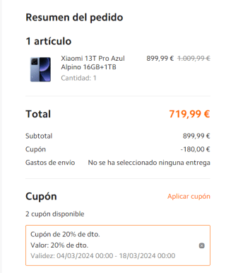Xiaomi 13T Pro 16GB/1TB por 719,99€