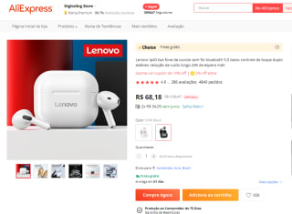 Fone da Lenovo, modelo LP40 TWS - R$ 68,18