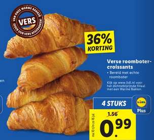 4 Verse roomboter croissants voor €0,99 bij de Lidl