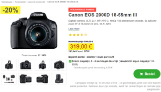 DigiCam Canon EOS 2000D EF-S 18-55 III Kit voor €319 bij Proshop