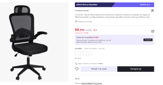 Silla de Oficina Ergonómica, Giratoria con ruedas de Malla Transpirable, con Reposacabezas y Apoyabrazos Ajustable por 50.59€ (Cuenta Nueva 38.59€)