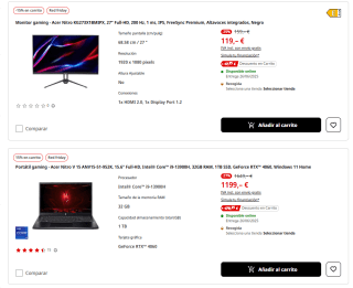 15% extra descuento en productos Acer grandes descuento en productos