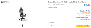 Corsair Silla Gamer T3 RUSH por $3,539 en CyberPuerta