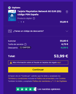 Tarjeta 60€ PSN Playstation por 53,99€