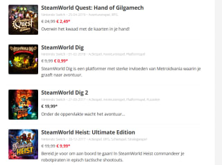 Diverse Steamworld games vanaf €0,99 in de Nintendo eShop