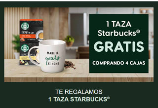 Regalo de 1 taza Starbucks por compra de 4 cajas café
