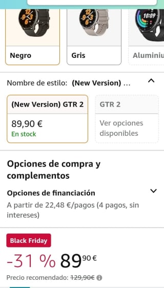 Amazfit GTR 2 Smartwatch por 89,90€.