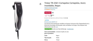 Tristar TR-2561-Cortapelos Cortapelos, Acero Inoxidable, Negro por 9,49€