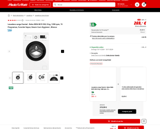 Lavadora Beko WRA 8615 8Kg 1200rpm 15 programas por solo 269€