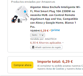 Aigostar Alexa Enchufe Inteligente Wi-Fi por 6,29€