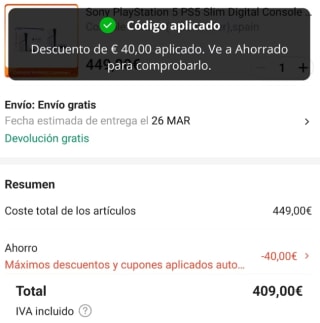 Consola Ps5 Disco por 409€ desde la APP