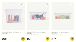 Alle plastic opbergboxen 1+1 gratis bj de Hema