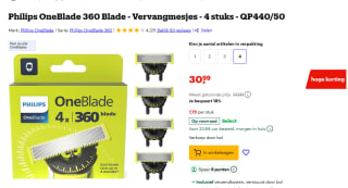 4 Stuks Philips OneBlade 360 Blade - Vervangmesjes voor €30,99 bij Bol