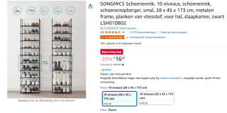 SONGMICS Schoenenrek met10 niveaus voor €16,99 bij Amazon