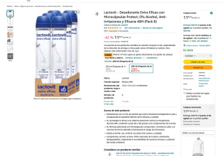 Desodorante Lactovit Extra Eficaz con Microcápsulas Protect 0% Alcohol Anti-irritaciones y Eficacia 48H Pack 6 por 10,48€