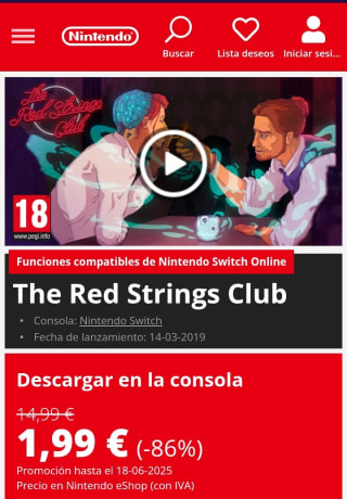 The Red Strings Club Nintendo Switch 1,99€.