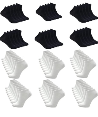 30 Pares de Calcetines tobilleros cortos Negros y Blancos Unisex por 21,99€
