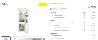 AEG inbouw koel / vriescombinatie TSC5S181DF voor €799 bij Beterwitgoed