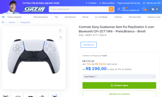 Controle da Sony, modelo Dualsense para PS5 - R$ 296