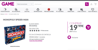 Monopoly esta vez versión de Spiderman por 19,99€