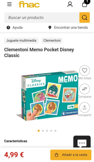 Clementoni Memo Pocket Disney Classic por 4,74€.