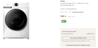 Midea MF200W90B/W-ES - Lavadora 9 Kg 1400 rpm Clase B 14 programas por 399€