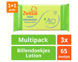 1+1 gratis op Zwitsal Billendoek lotion 2-pack 130 stuks bij de AH