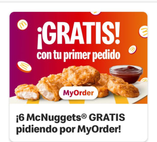 Gratis 6 mcnugets por tu primera compra en my order McDonald's