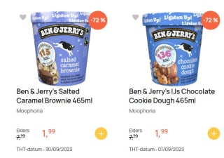 Diverse smaken Ben & Jerry's voor €1,99 of Magnum pints voor 2,50 bij Butlon