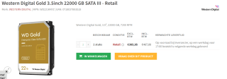 WD Gold harde schijf 22TB voor €423,29 bij Si Computers