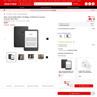 eBook Amazon Kindle (2024) 6" HD 300ppp 16 GB Memoria 8 semanas autonomía USB-C Black por solo 84,15€