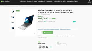 Portátil ASUS EXPERTBOOK P1503CVA-S70671 I5-13420H 16GB RAM 512GB SSD 15.6" Full HD IPS 300 NITS FREEDOS por solo 449€