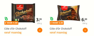 2 zakken Côte d'Or Chokotoff 500 g voor €5 bij de AH