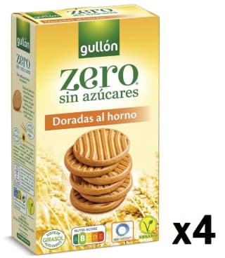 4 Paquetes de Galletas doradas al horno sin azúcares Zero Gullón 330 g. por 6.57€