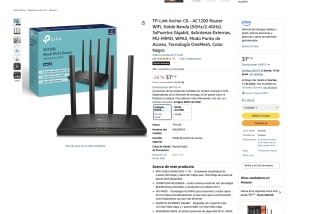 Router TP-Link Archer C6 AC1200 5GHz/2.4GHz 5xPuertos Gigabit 4 Antenas Externas MU-MIMO WPA3 Punto de Acceso Tecnología OneMesh por 37,11€