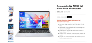 Portatil Ace magic AW AX15 Intel Alder Lake N95 16 GB de RAM, 512 GB SSD por 259€