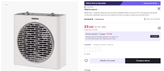 Calefactor Electrico Mellerware Homy! Manual 2000W por 15.11€