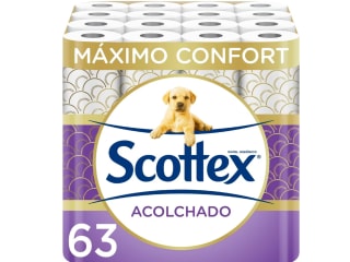 63 rollos Papel Scottex Acolchado Higiénico con 3 capas por solo 20,82€