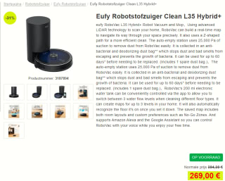 Eufy Clean L35 Hybrid+ robotstofzuiger mrt dweilfunctie voor €269 bij Proshop